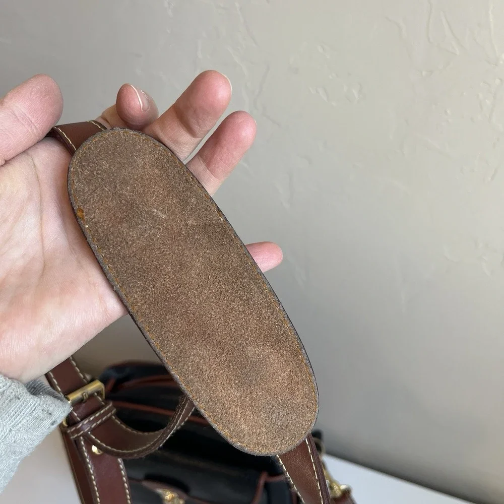 Vintage Cross Body Leather‎ Purse Black Brown Leather Tassel LG Classic Small